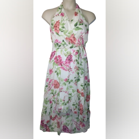 (Host Pick)Roz & Ali White And Pink Floral High-Low Dress Size 6 - Picture 5 of 13